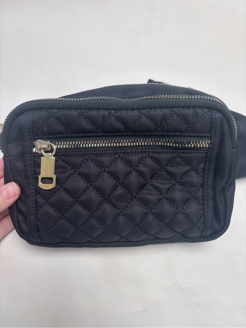 Quilted Black Belt Bag with Zipper